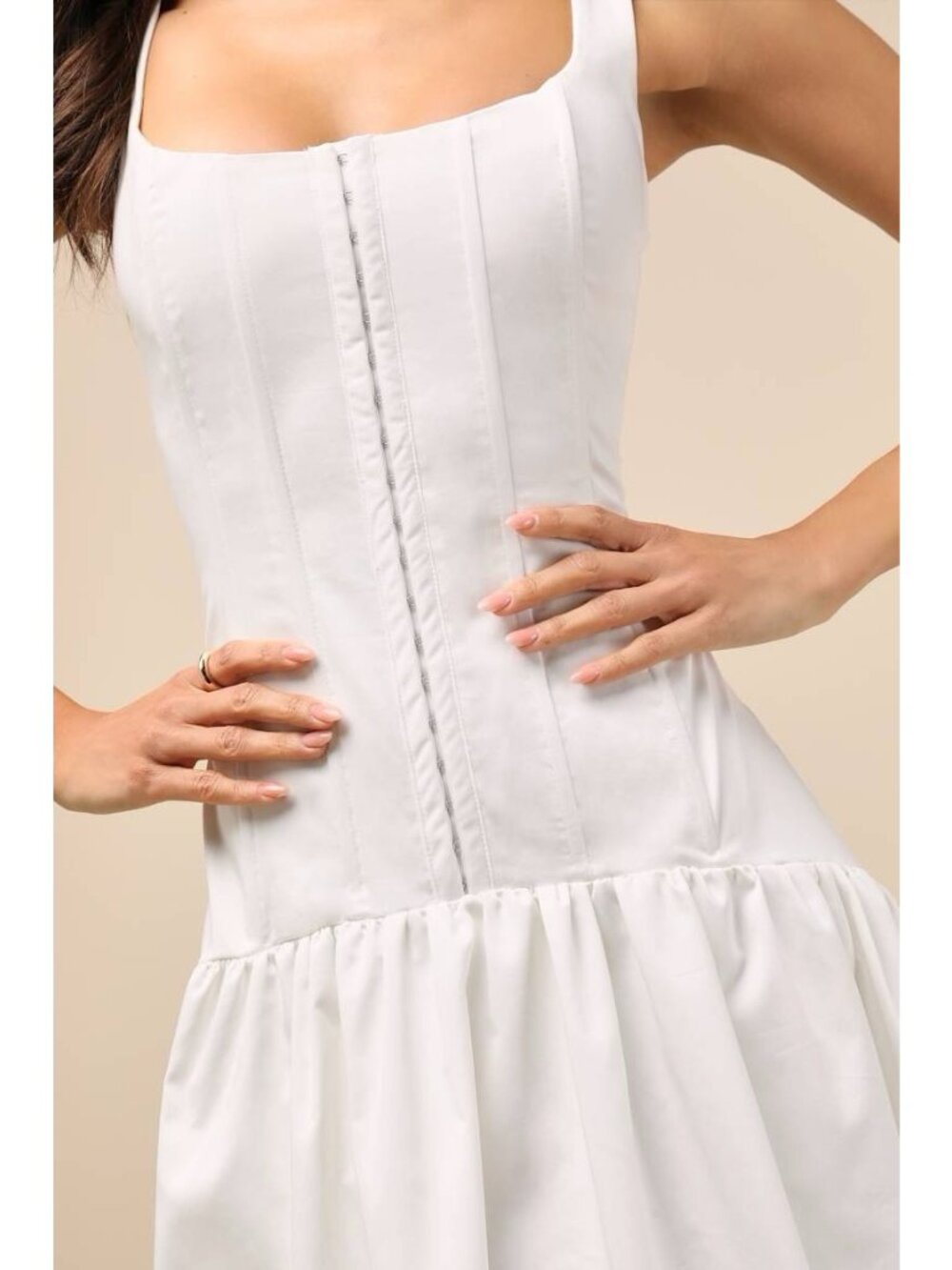 Lulus Kyla Midi Dress Sz Medium White Drop Waist Corset Coquette Sundress Bridal - Picture 7 of 9